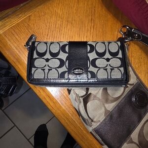 Coach Black and Tan Signature Wallet